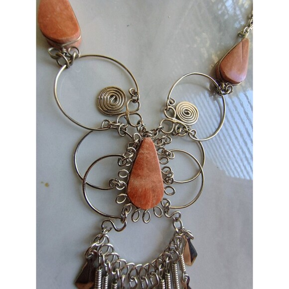 Vintage Hand-Made Peruvian Wire-Work Necklace, Orange Jasper - Picture 5 of 8